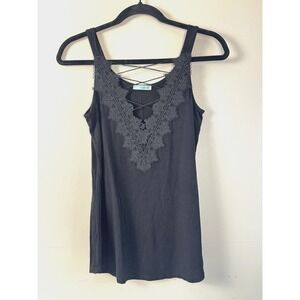 Women Crochet Lace-Up Cami Tank S Black Whimsigoth Fairy Grunge Dark Romantic